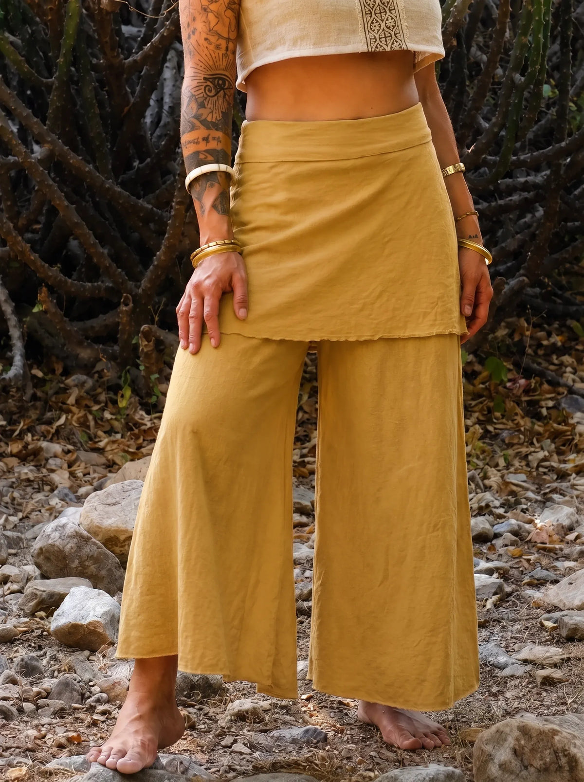 Bohemian Faux Two-Piece Skirt-Style Wide Leg Pants