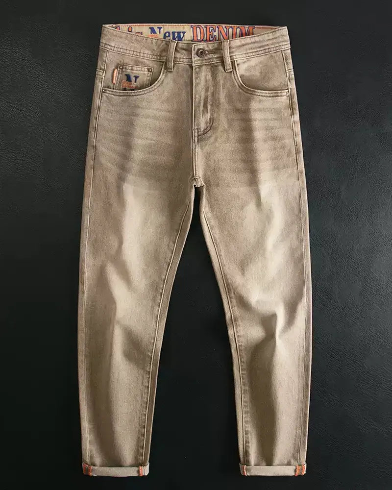 Vintage Khaki Straight©\Leg Workwear Denim Trousers