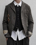 Retro striped wool blend single-breasted suit jacket