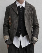 Retro striped wool blend single-breasted suit jacket