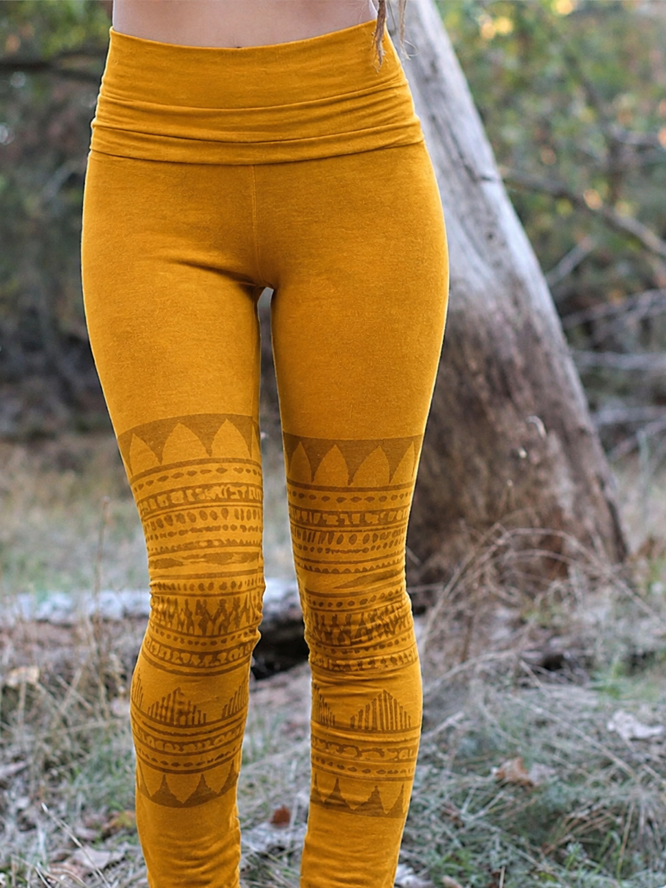 Tribal Print High-Waist Fold-Over Yoga Leggings