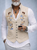 Elegant Cotton Linen Embroidered Vest