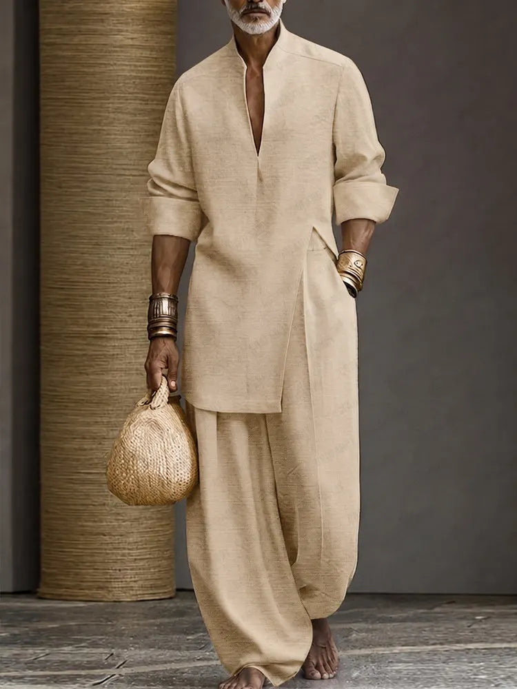 Minimalist 100% Cotton Slit Longline Top Pants Set
