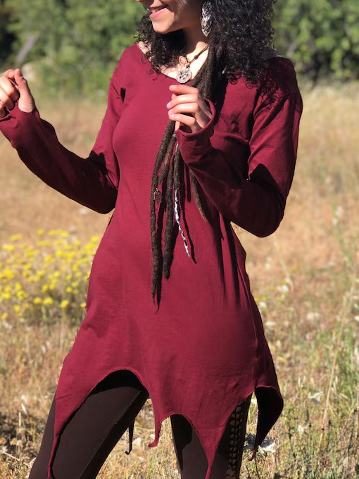 Long Sleeve Pixie Pointy Top - Cotton Boho Festival Top