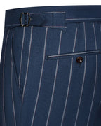 Vintage Navy Dual-Tone Pinstripe Double Pleat Side Adjuster Trousers