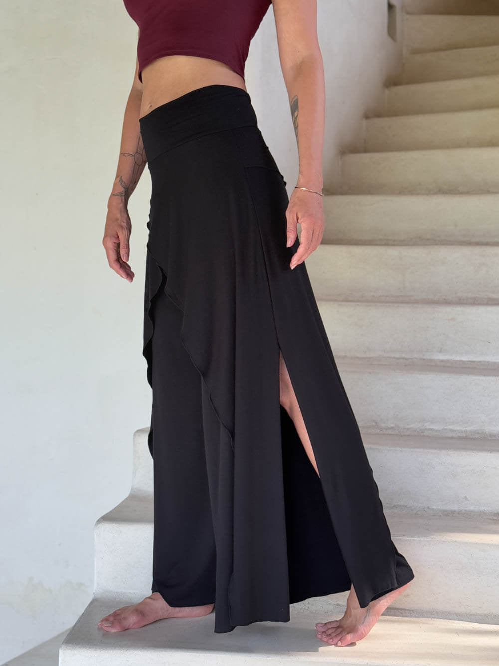 Bohemian Resort High-Waist Wrap Slit Draped Wide Leg Pants