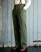 Vintage Olive Green High©\Waist Pleated Wide©\Leg Trousers