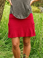 Mini Skirt with Fold-Over Waistband, Ruffled Hem and Pockets