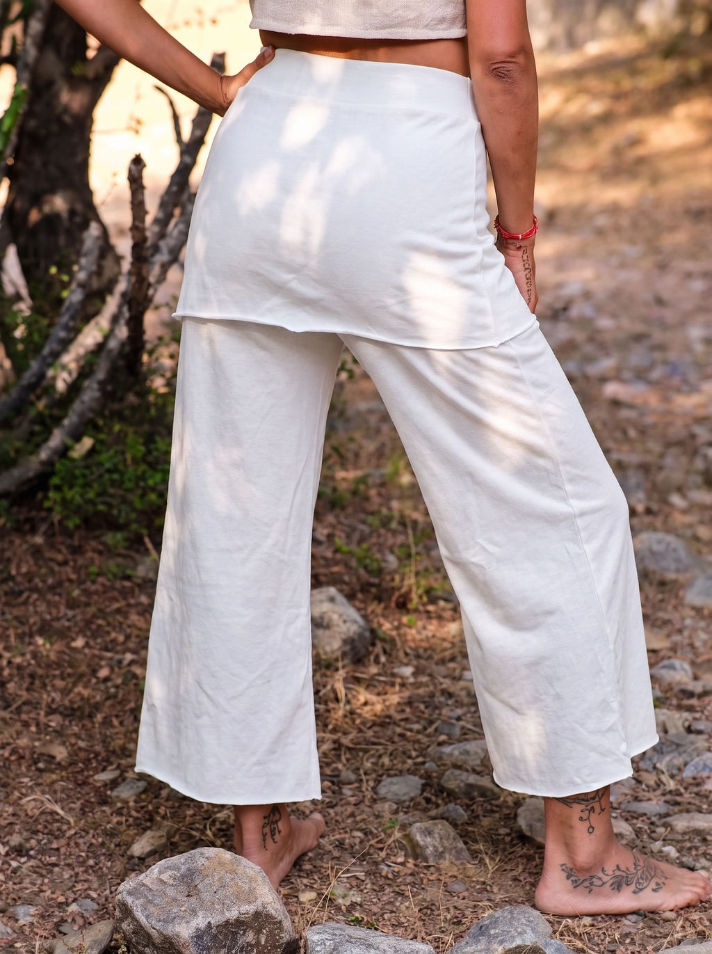 Bohemian Faux Two-Piece Skirt-Style Wide Leg Pants