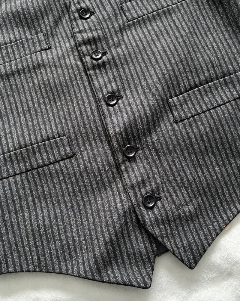Vintage Charcoal Gray Vertical Pinstripe Multi©\Pocket Vest