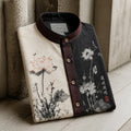 Men's Vintage Ink Lotus Chinese Style Print Mandarin Collar Casual Shirt