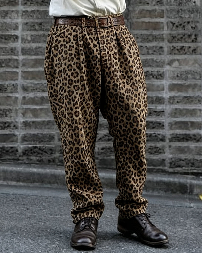 Vintage Leopard Print Pleated Balloon Trousers