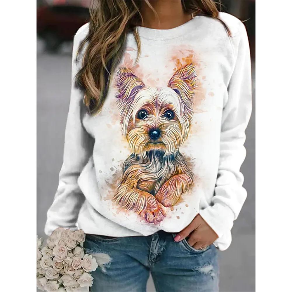 Puppy Print Women's Long Sleeve T-shirt Casual Cotton Street Clothing