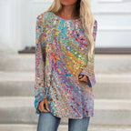 Women's Fashion Long Sleeve Printed Round Neck Casual Loose  T-Shirts Top