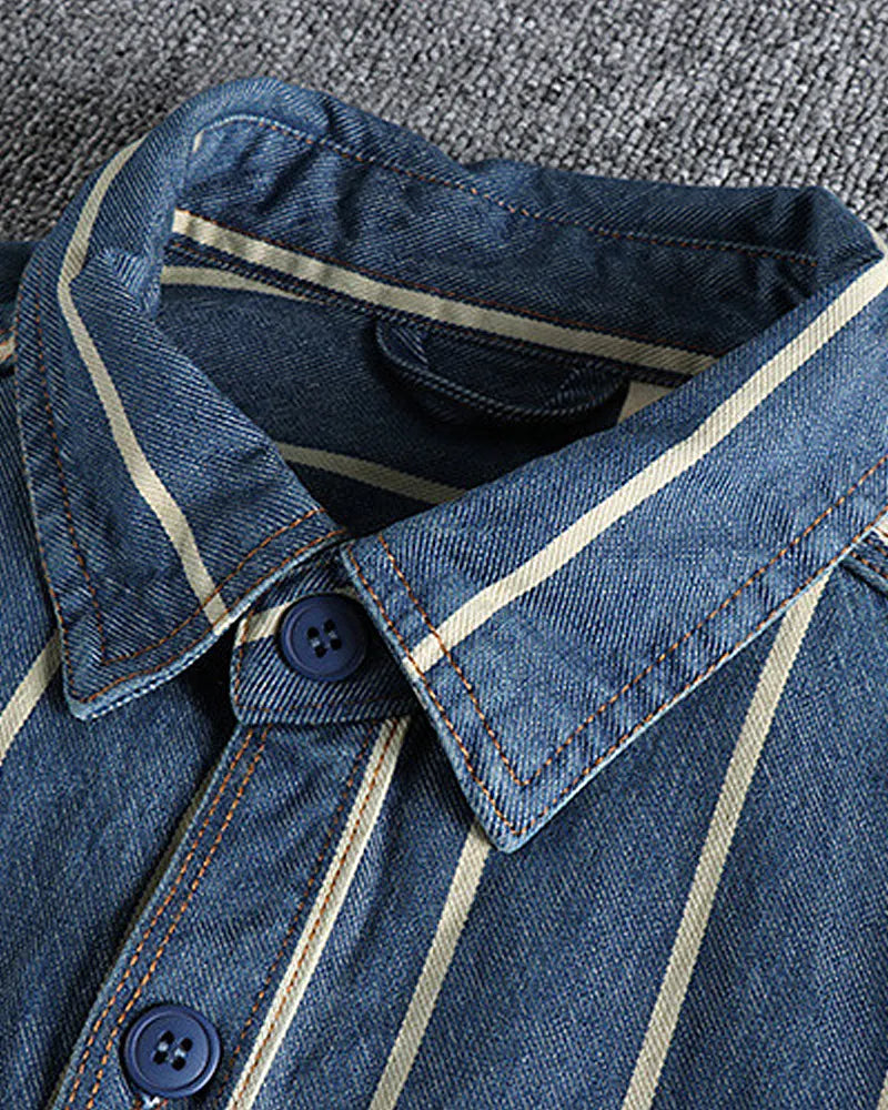 Retro Loose Striped Shirt Jacket
