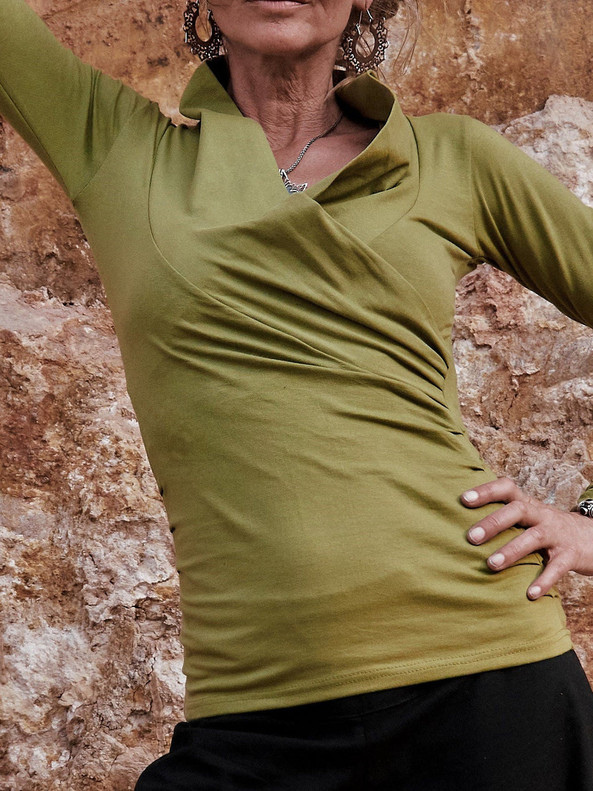 Yoga Wrap Top with Long Sleeves, Women's Blouse with Cowl, Alternative Clothing