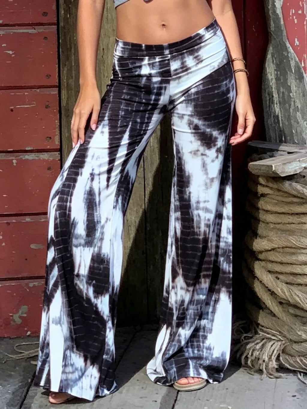 TIE Dye Bell Bottom Flare Pants with Optional Fold over Waistband