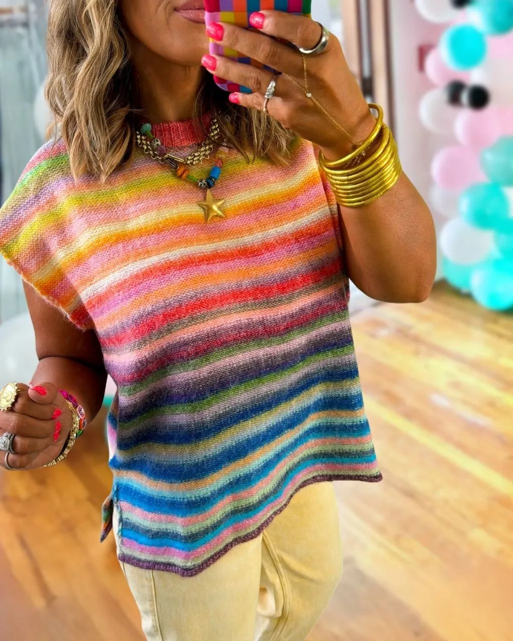 Rainbow Striped Knitted Vest
