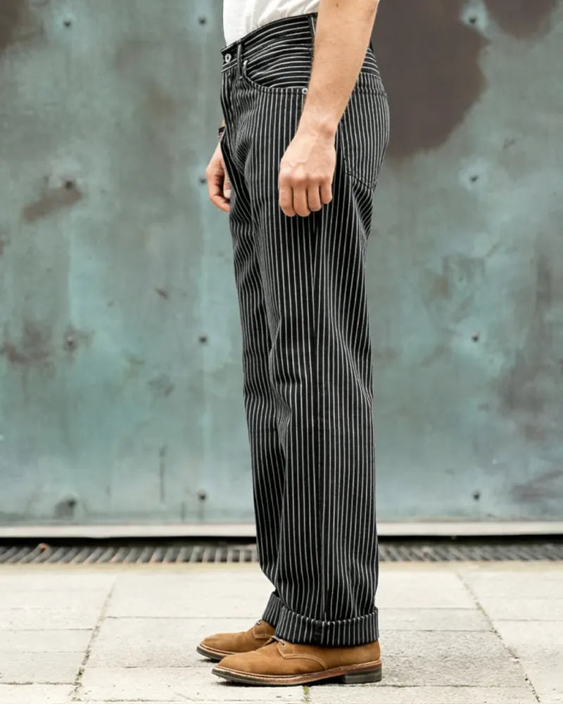 Retro Black Striped Straight Leg Jeans