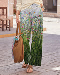 Vintage Floral Art Print Wide-leg Pants