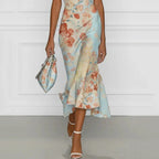 Elegant Off Shoulder Short-sleeved Floral Dress