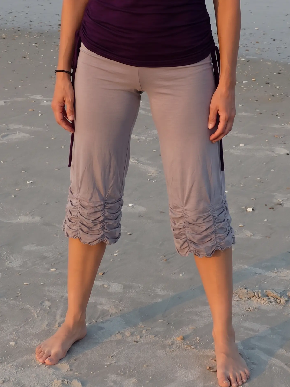 Side Drawstring Ruched Hem Cropped Wide Leg Pants