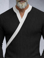 Slim Fit Contrast Color Neck Knit Top