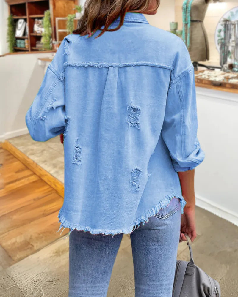 Trendy Ripped Raw Edge Jacket