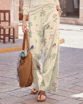 Vintage Branch Bird Floral Print Wide Leg Pants