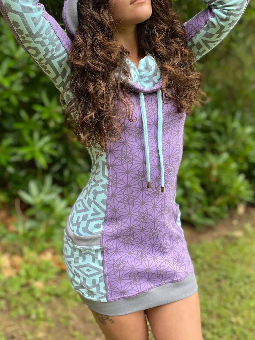The Side Panel Portal Dress Purple Cowl Hooded Dress with Pockets