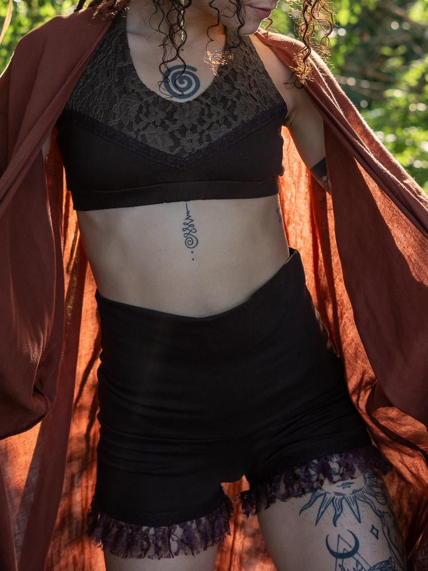 Lace Frill Hem Cotton Shorts: Bohemian Festival Clothing