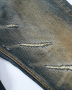 Vintage Yellow Mud Washed Distressed Jeans
