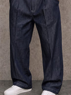 Casual Straight Leg Faux Denim Pants