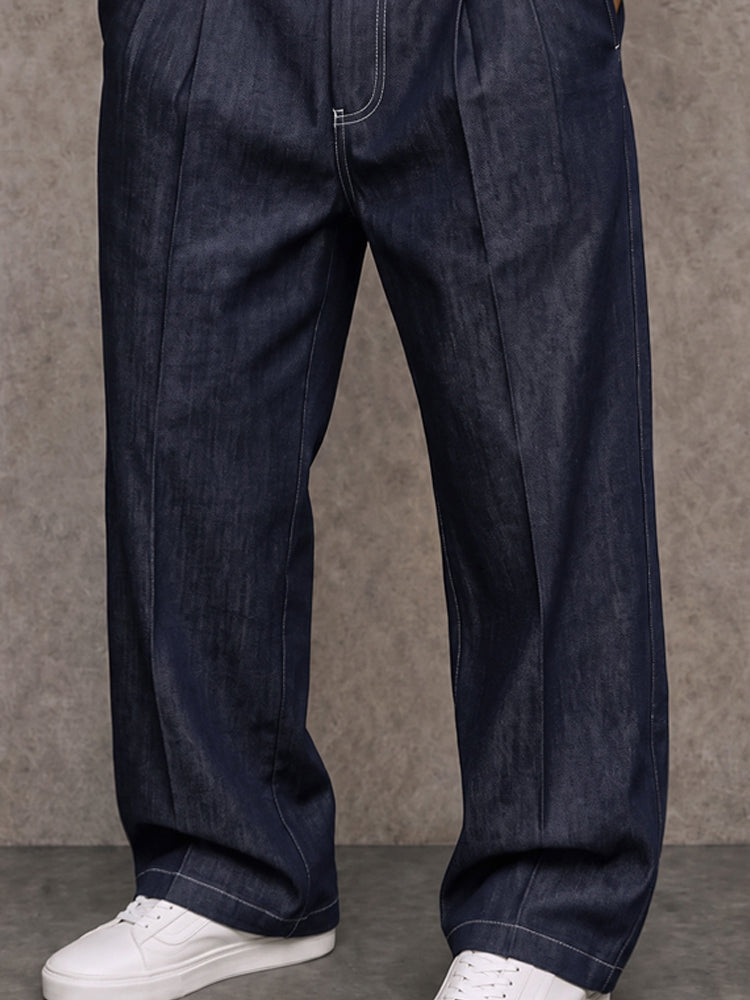 Casual Straight Leg Faux Denim Pants