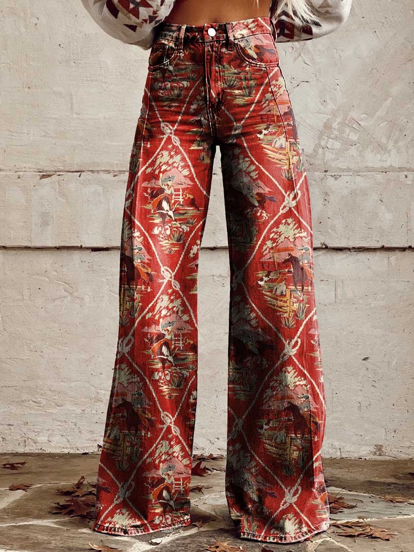 Women's Aztec Race Print Casual Wide Leg Pants