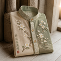 Men's Retro Plum Blossom Embroidered Oriental Style Color Block Casual Shirt