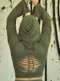 Sage Hooded Wrap Top: Green Stretchy Long Sleeve Hoodie Jacket Eco Viscose Fabric