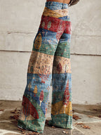 Women's Vintage Print Casual Wide Leg Pants