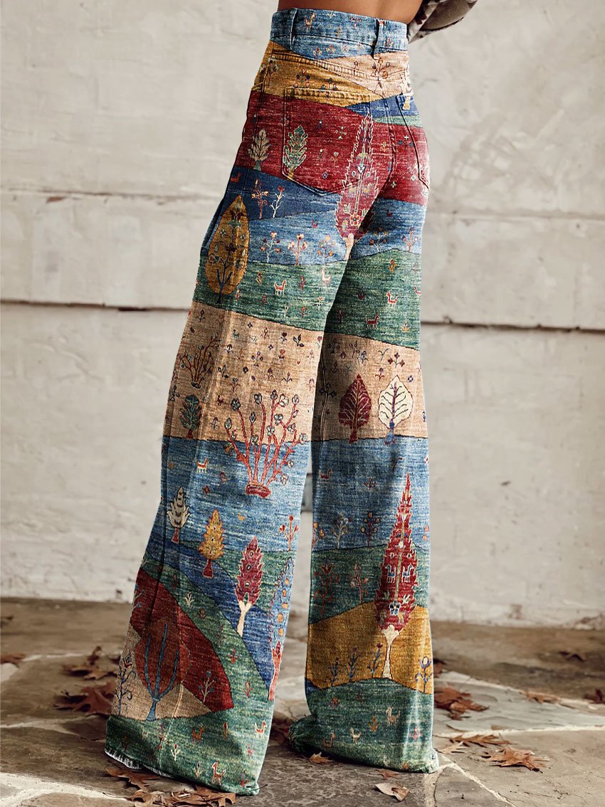 Women's Vintage Print Casual Wide Leg Pants