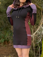 Side Panel Portal Dress - Cotton Long Sleeve Cowl Hood Fitted Mini Dress