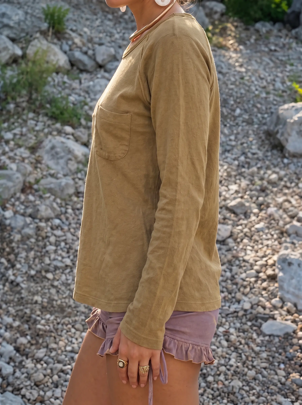 Vintage Distressed Tan Raglan Long Sleeve Top