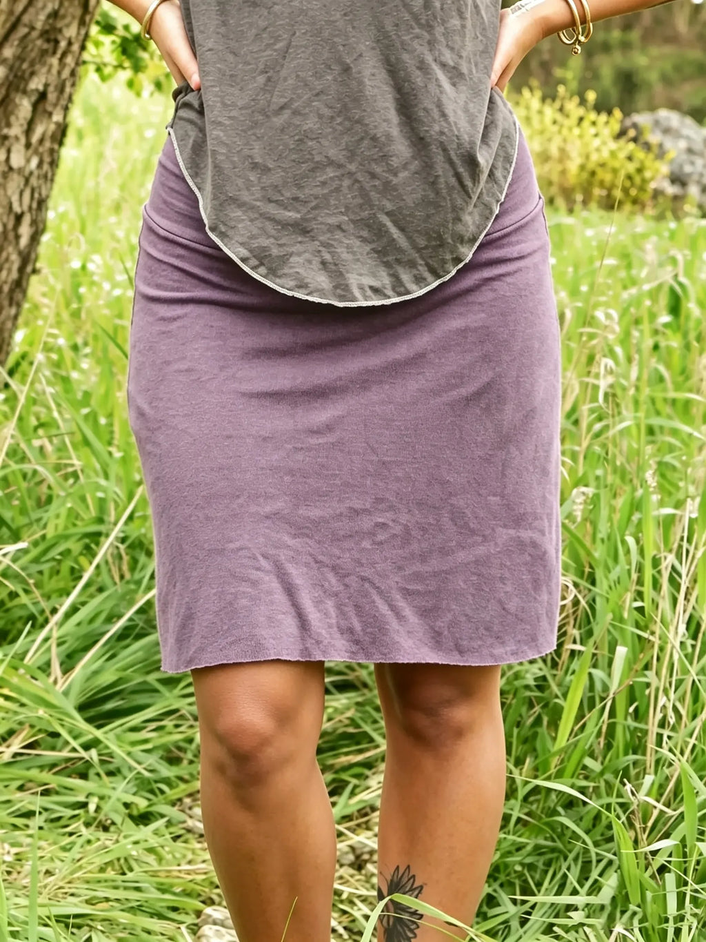 Fold-Over Waist Straight Raw Hem Knit Mini Skirt