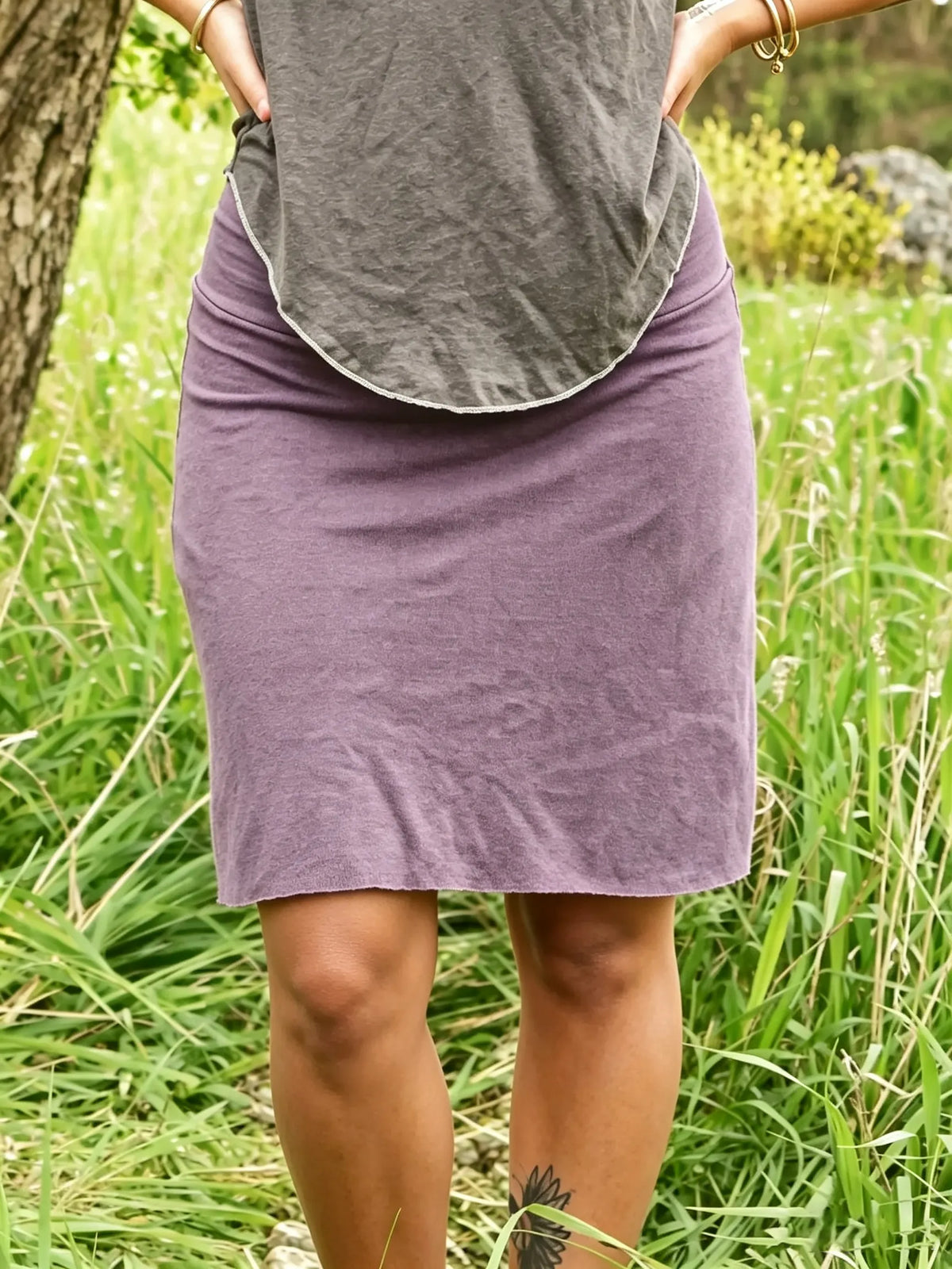 Fold-Over Waist Straight Raw Hem Knit Mini Skirt