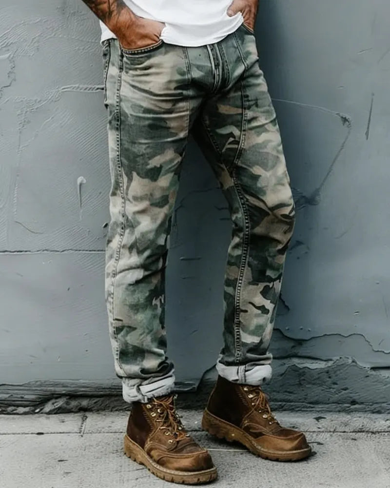 Retro Camouflage Slim-fit Multi-pocket Cargo Pants
