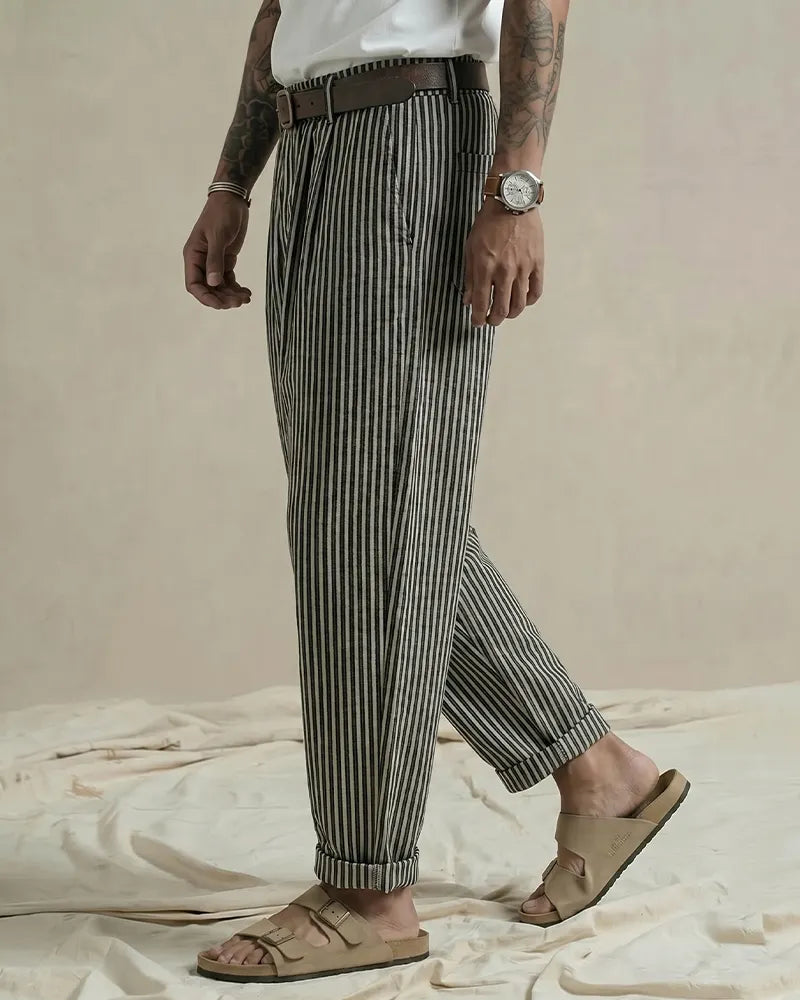 Vintage Black And White Striped Straight-leg Casual Pants