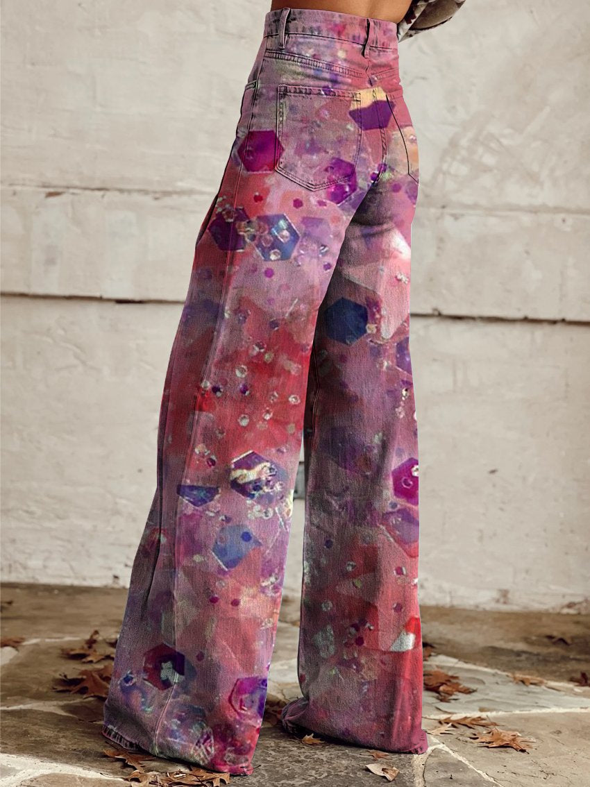 Women's Star Glitter Colorful Pattern Print Casual Wide Leg Pants