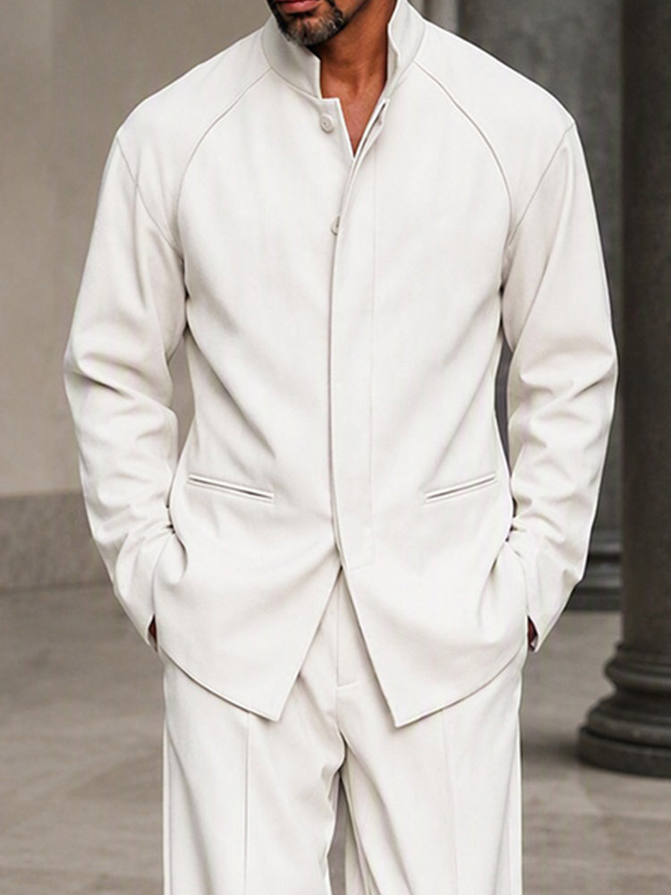 Smart Casual Hidden Placket Jacket Pants Set