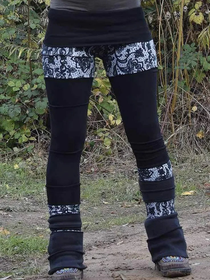 Lace Patchwork Layered Ruched Footed Leggings