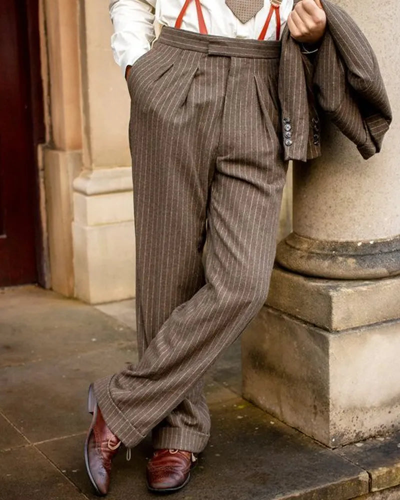 Vintage Brown Striped Loose Casual Pants