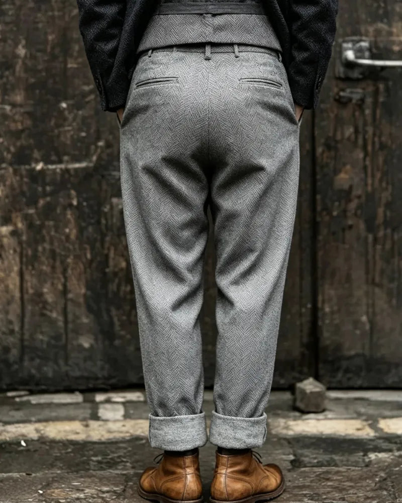Vintage Light Gray Herringbone©\Tweed Trousers